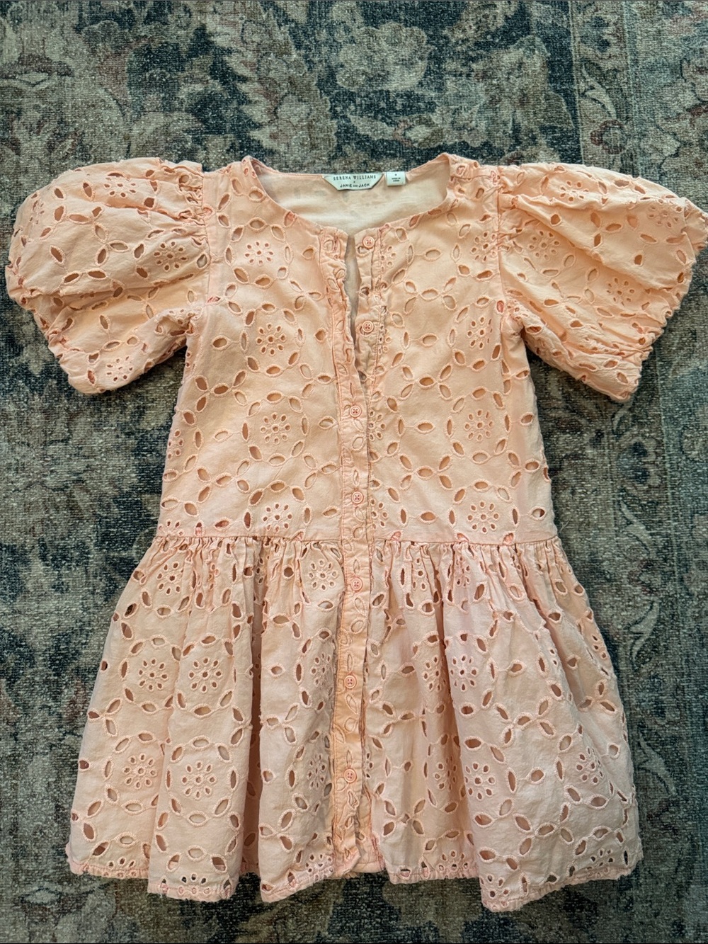 Janie and Jack Peach Eyelet Button-Front Puff Sleeve Dress